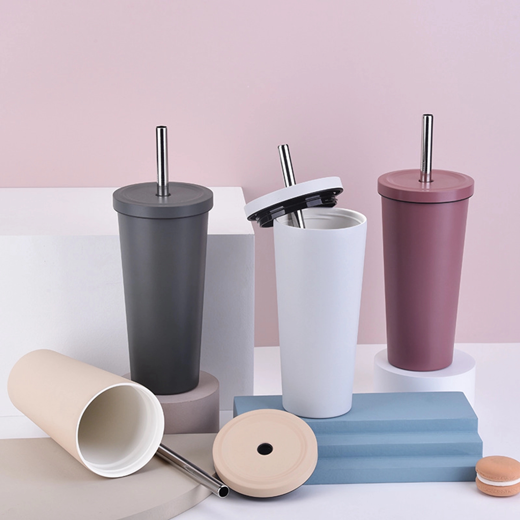 24 Oz. Ceramic Liner Stainless Steel Straw Cup 7