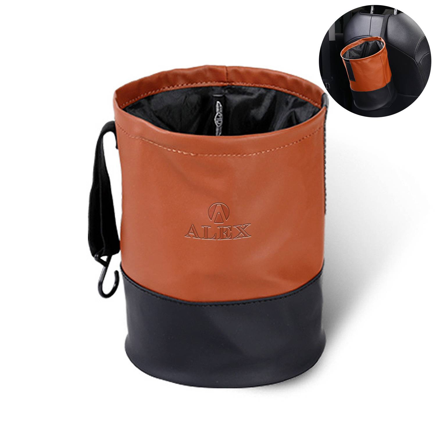 Foldable Synthetic Nappa Leather Car Trash Can w/ Hook 2