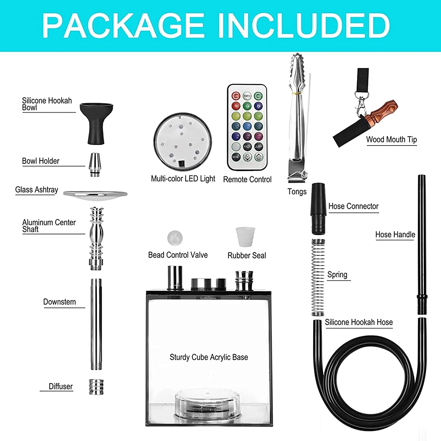 Acrylic Square Hookah Set With Silicone Hookah Bowl 4