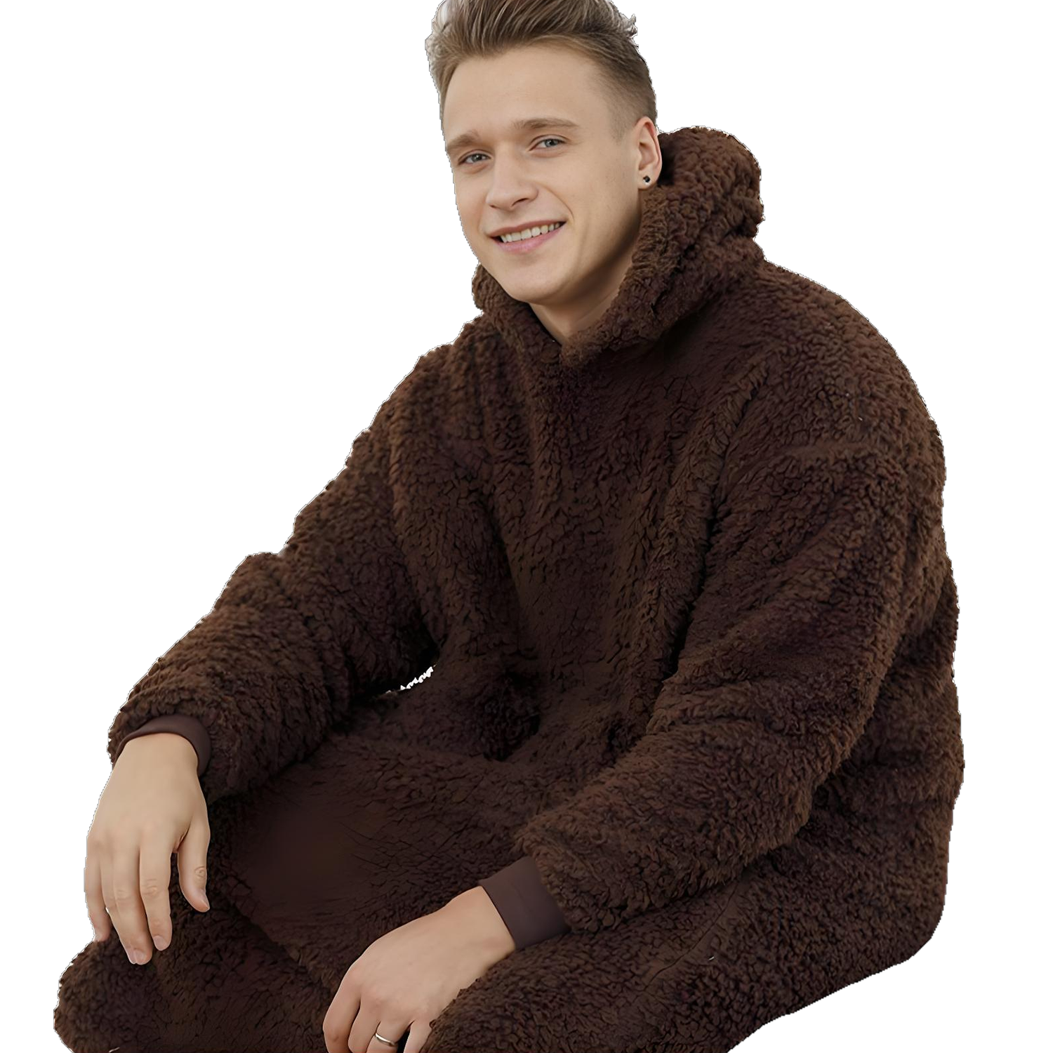 Winter Double-Sided Cotton Flannel Brown Warm Home Pajamas 3