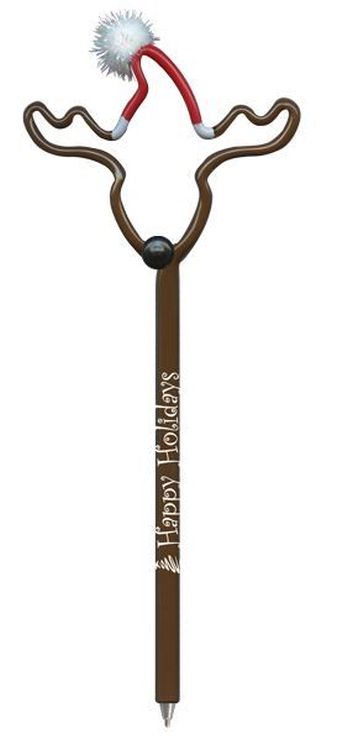 Reindeer with Santa Hat Multi-Color Inkbend Standard, Bent Pen