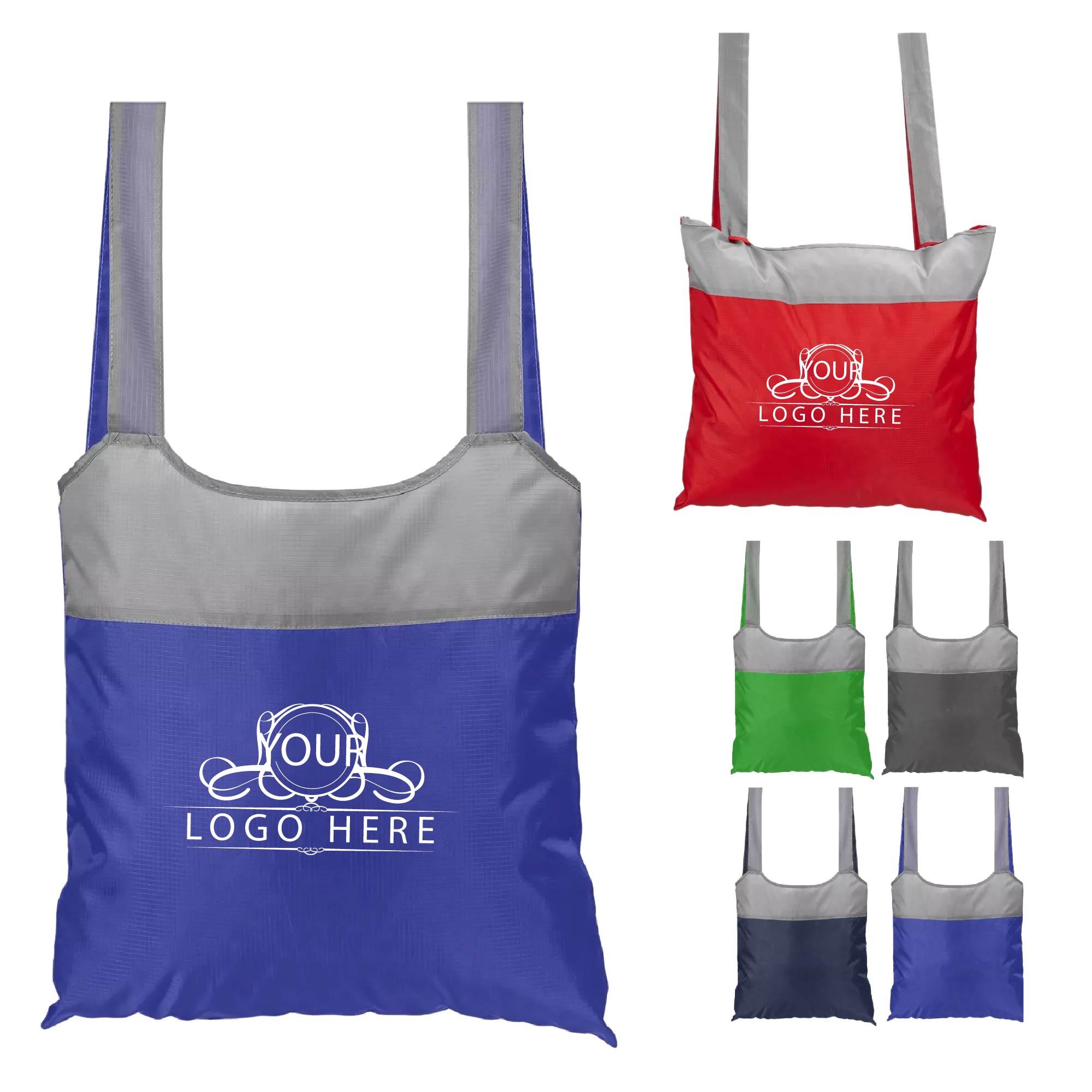 Foldaway Shopping Tote Bag W/ Shoulder Strap, custom tote bag with logo imprint 2