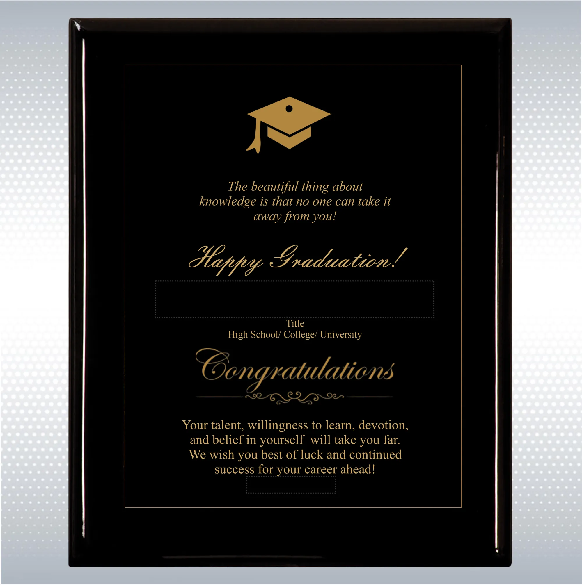 Black Piano Finish Wood Plaque Graduation Gift 7