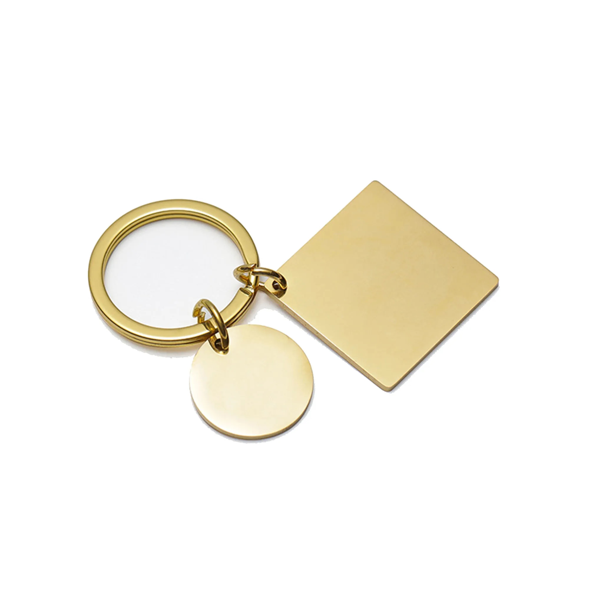 Twin Metal Round Square Pendant Keychain 4