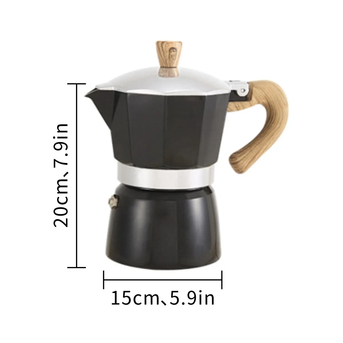 Stovetop Moka Coffee Maker With Wood-Grain Handle 5