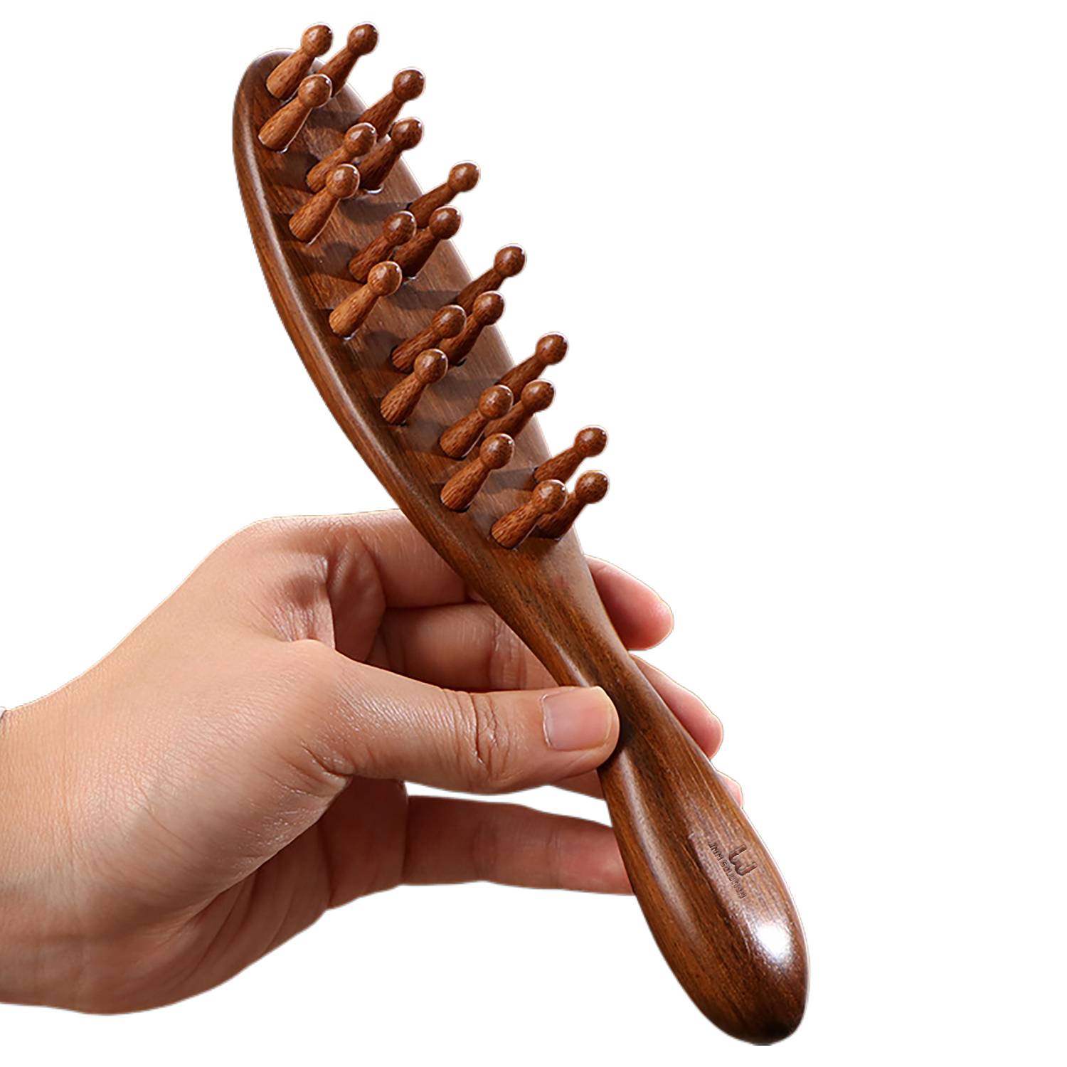 Natural Sandalwood Massage Comb W/ 22 Round-Head Teeth