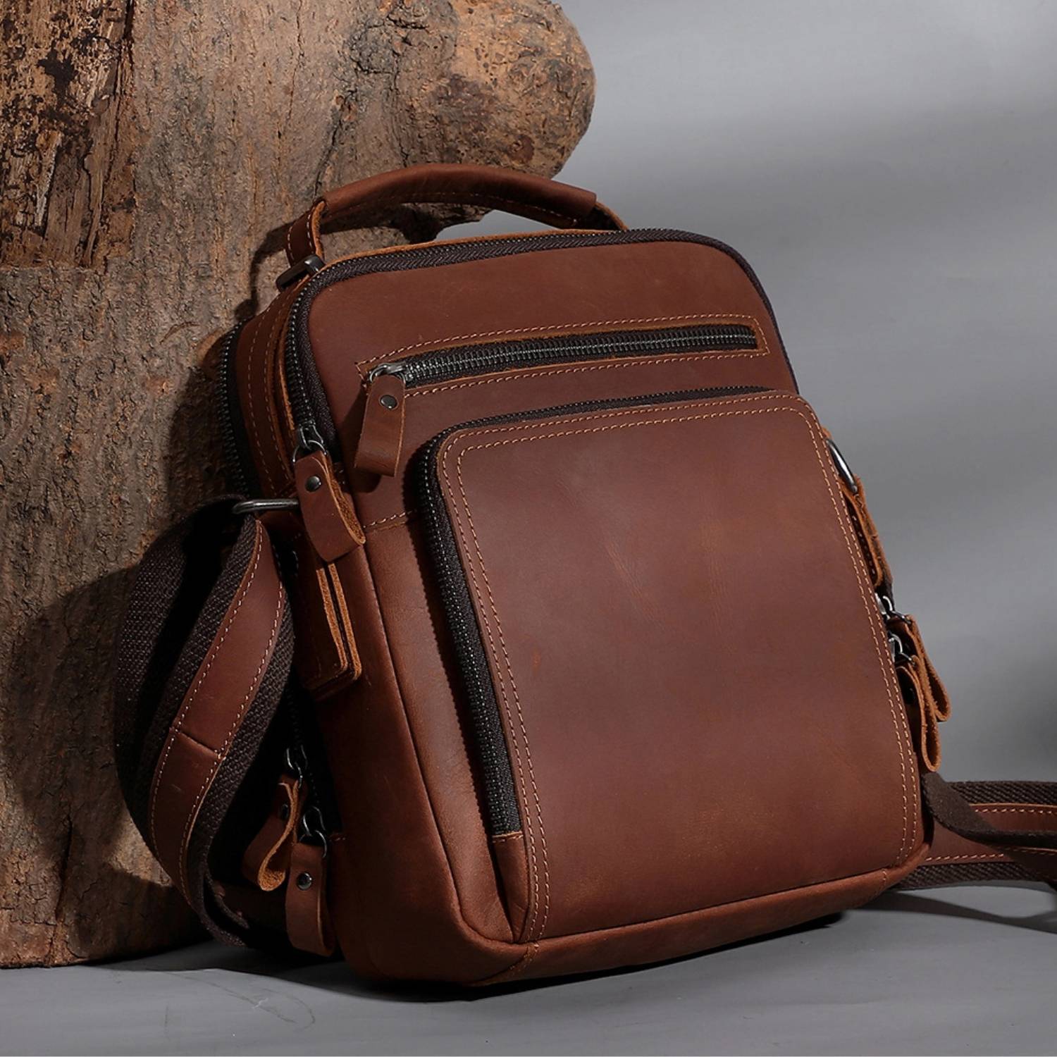 Large capacity genuine leather crossbody bag for men 5