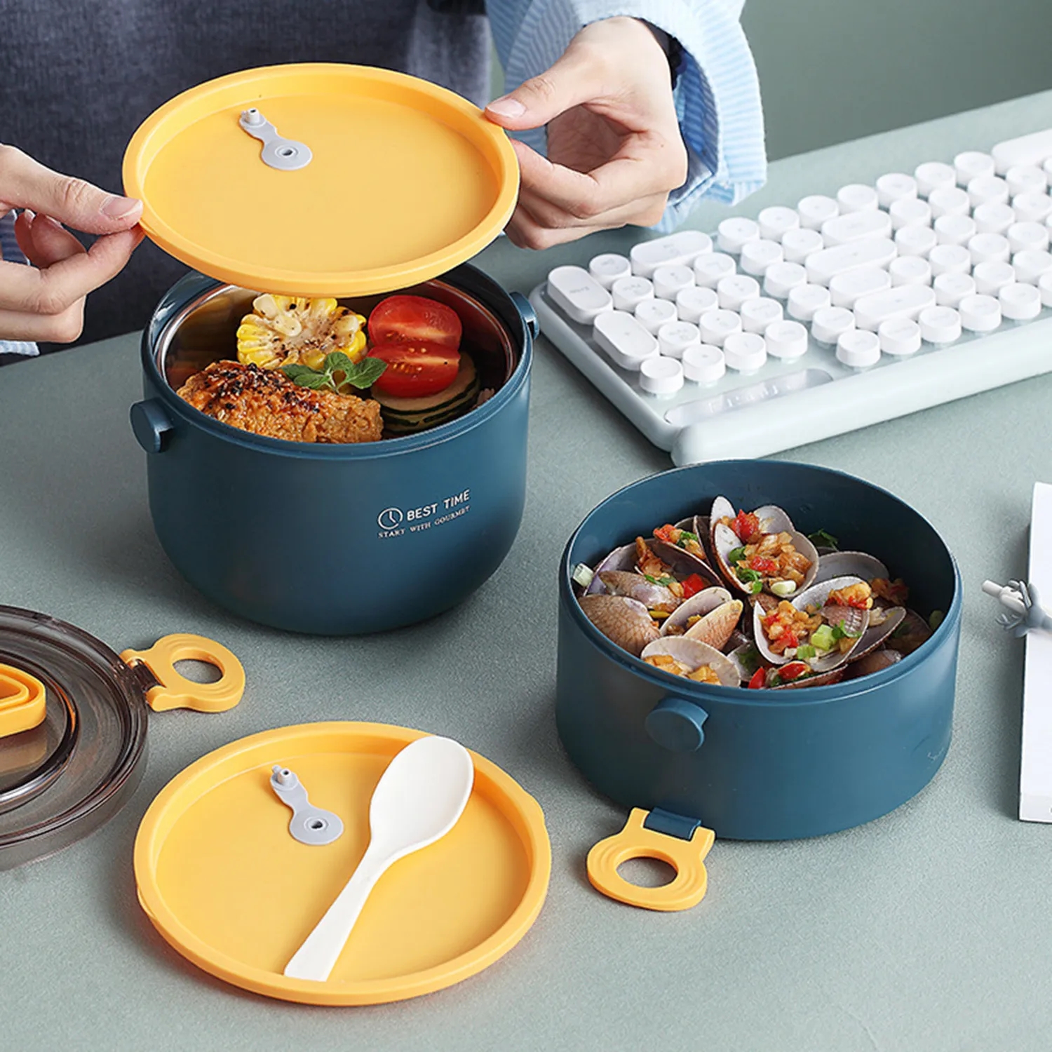 Circular Large Capacity Double Layered Lunch Box 6