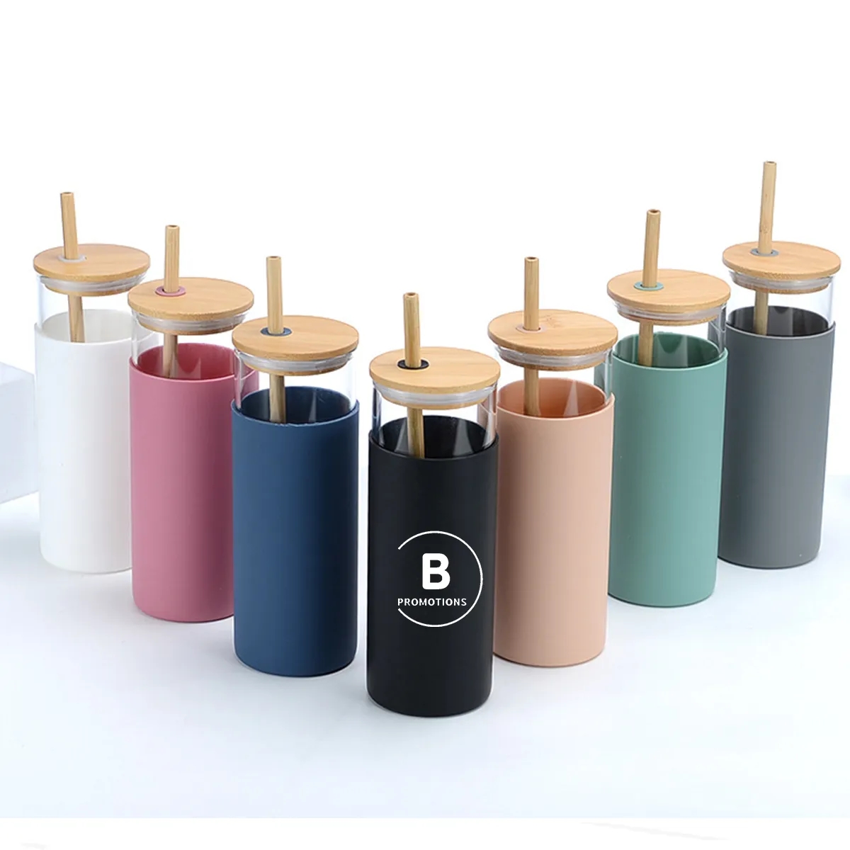 16 oz Glass Tumbler with Bamboo Lid Straw Silicone Sleeve 2