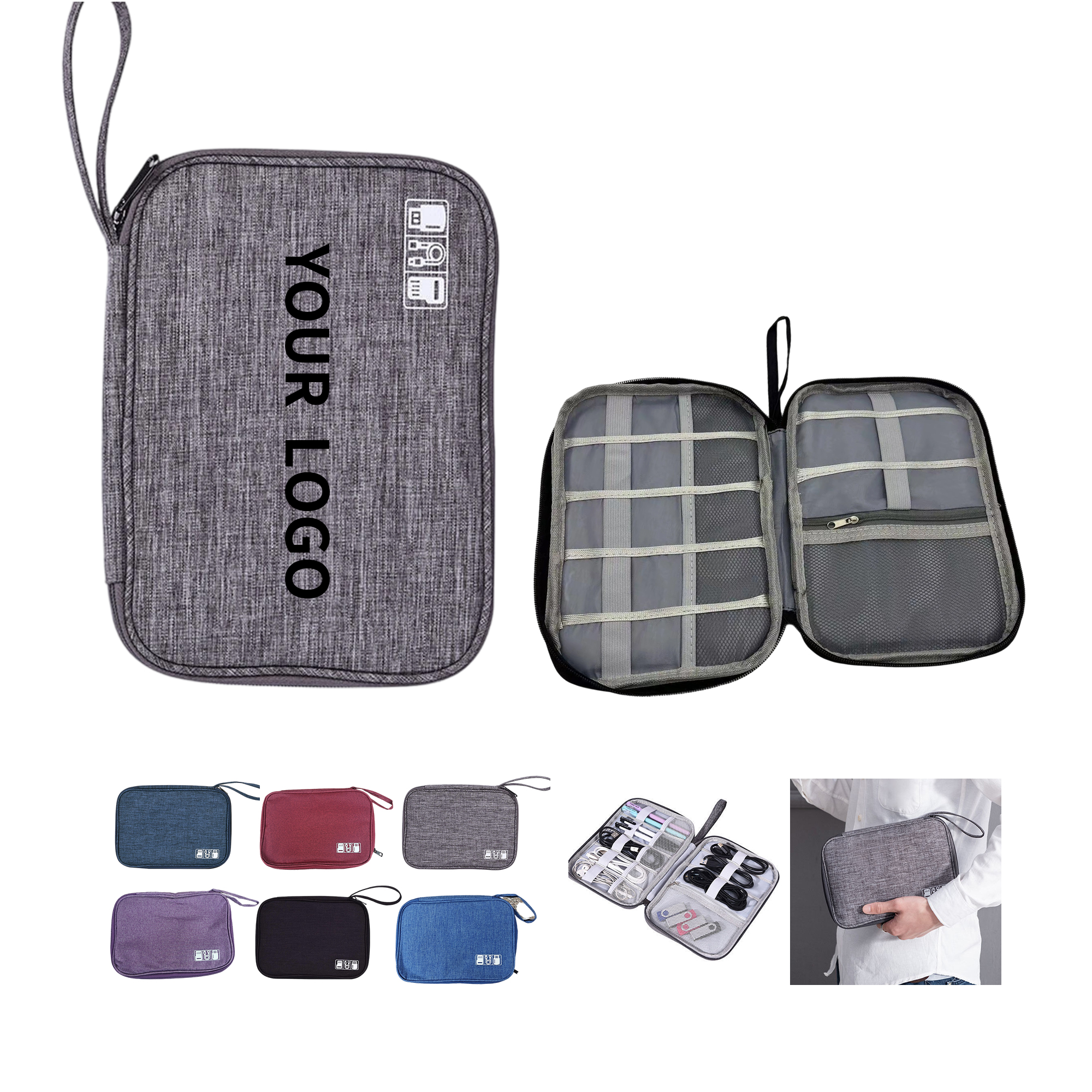 Nylon Travel Electronics Organizer Bag With Elastic Loops 9.45" 3