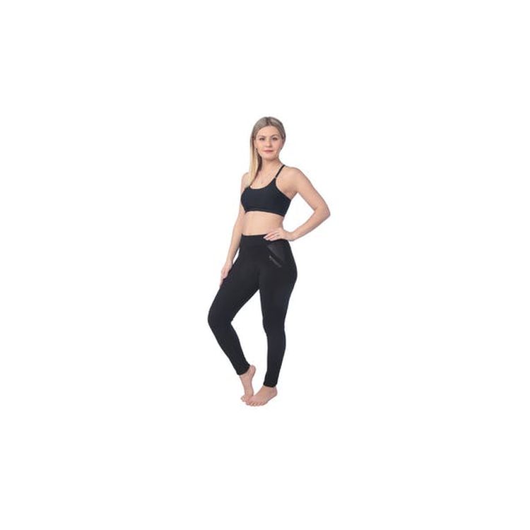 Women's High Waist Sport Leggings - Black Side Zippered Pocket Medium