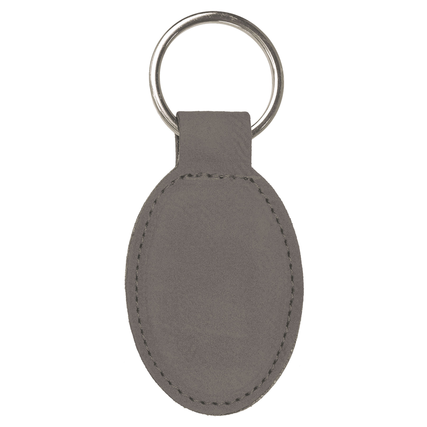 Gray Leatherette Oval Keychain 1