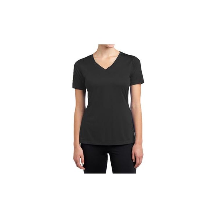 Women's V-Neck Fitted Tees - Black Large Cotton Short Sleeve 2