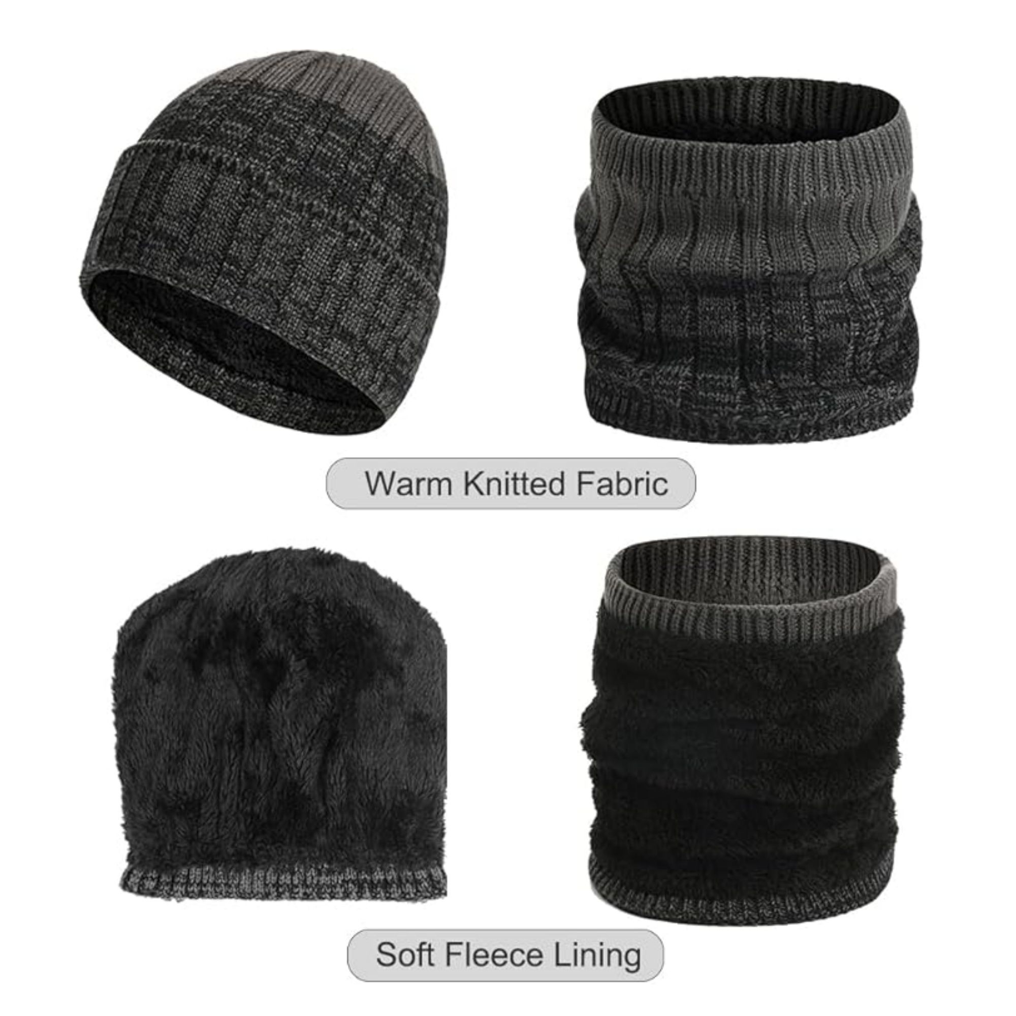 Winter Beanie Hat Glove Neck Gaiter Set 3