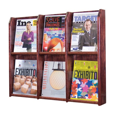 6-Pocket Wood Wall Magazine Rack with Acrylic Pockets