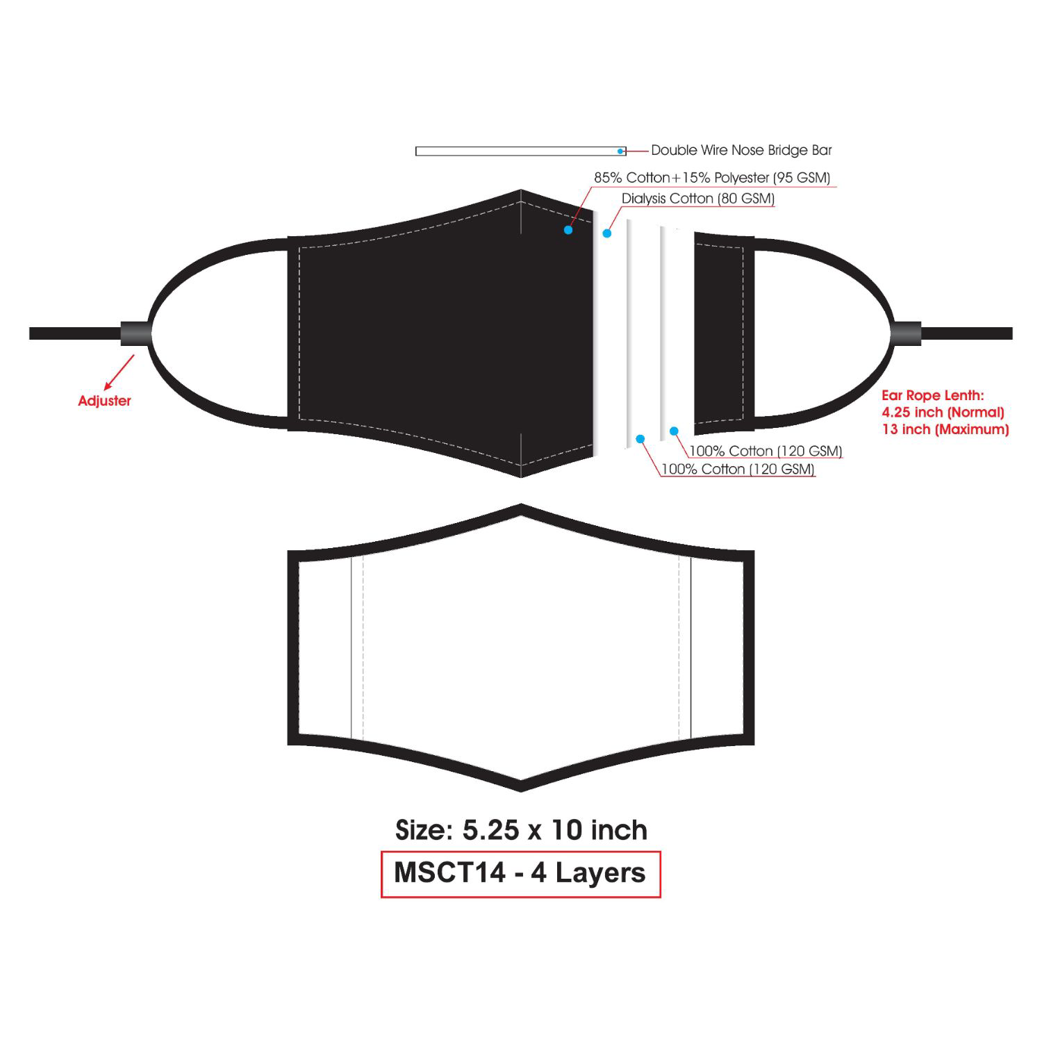 4 Layer Heavy Duty Cotton Face Mask w/ Adjustable Ear Loop 2