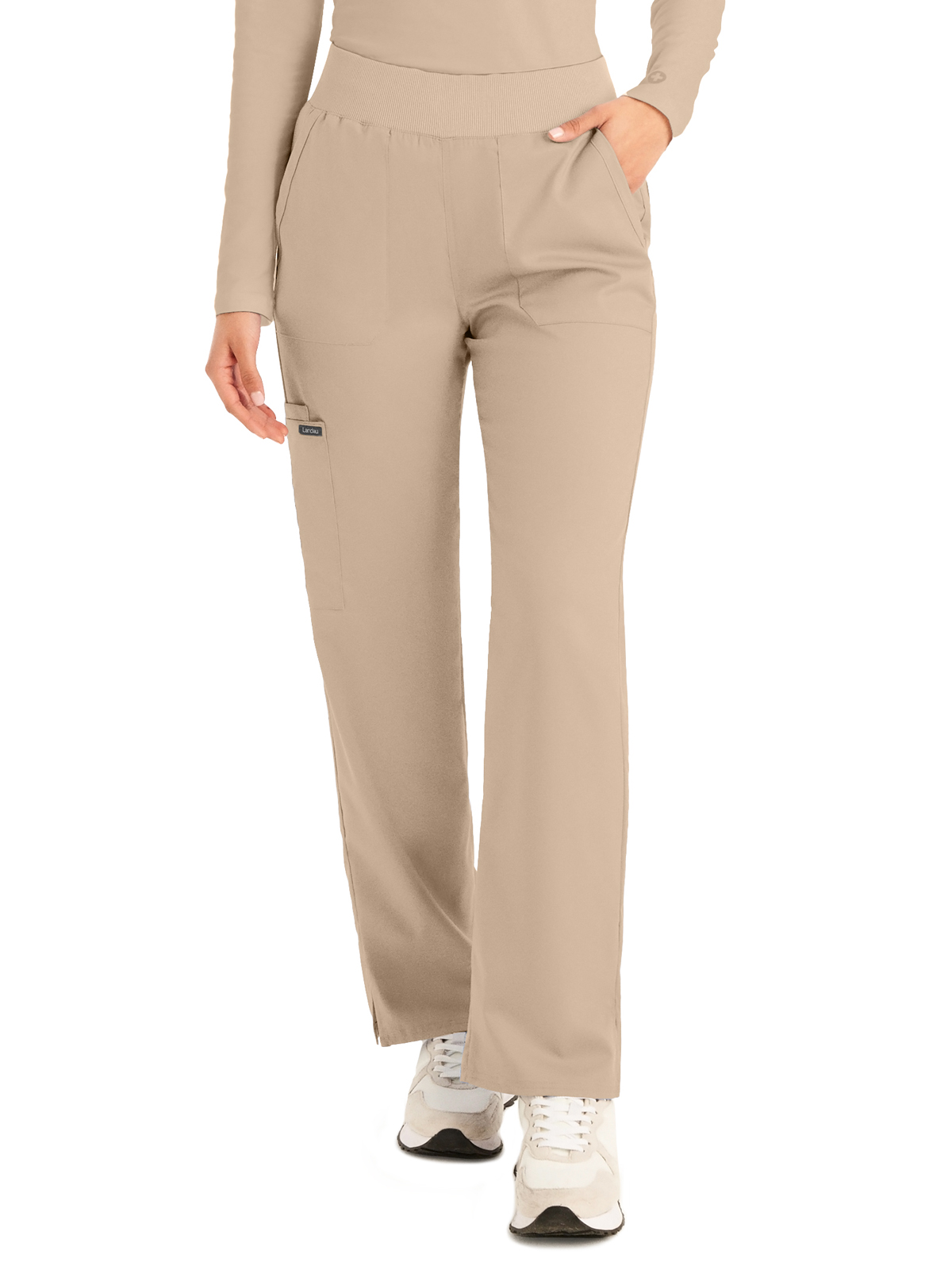 Landau - ProFlex - Women's Five-Pocket Mid-Rise Rib-Knit Elastic Waist Straight Leg Pant