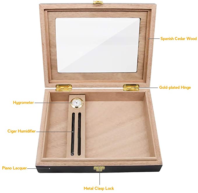 Humidor Clasp Lock Cigar Storage Box w/ Hygrometer and Humidifier 9