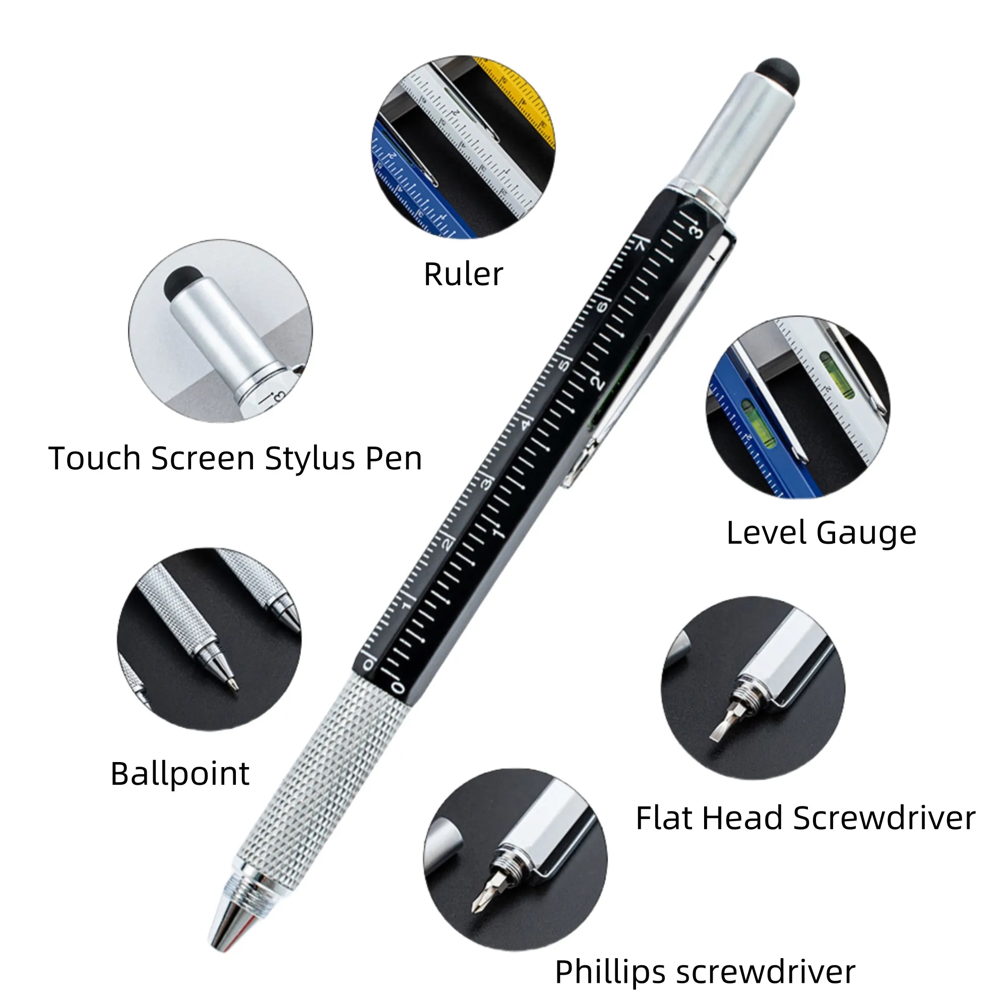 Metal 6 in 1 Multitool Stylus Ruler Ballpoint Pen 2