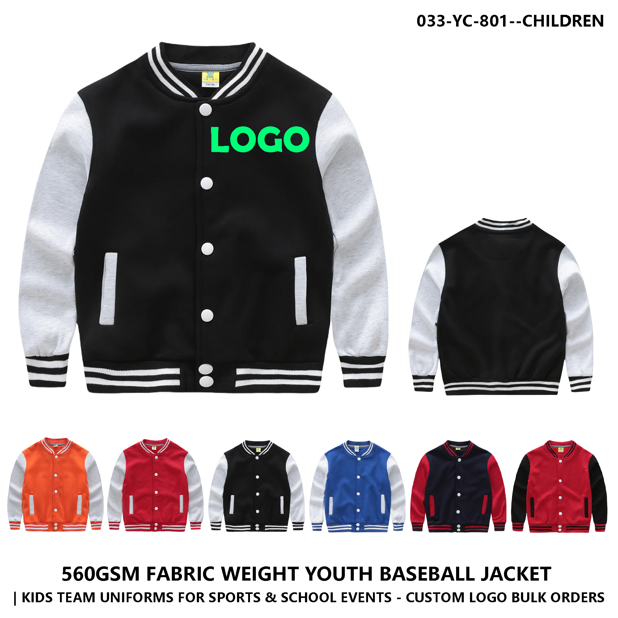 Personalized Logo Kids Baseball Jacket ?C Color Block Design 2