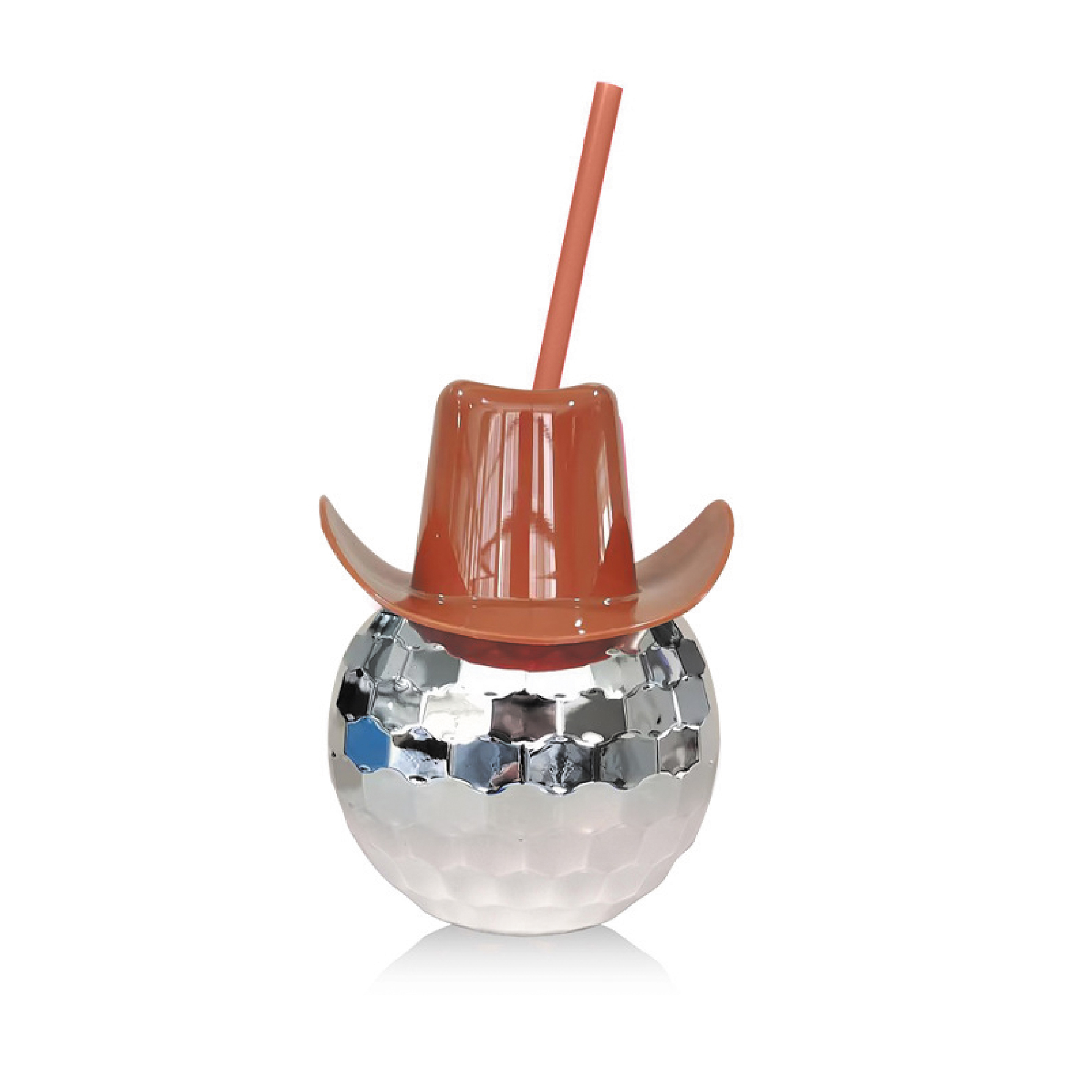 20Oz Disco Ball Drinking Cup with Pink Cowboy Hat 2