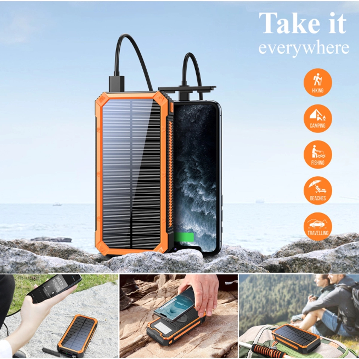Solar Powered Wireless Charging Power Bank 3