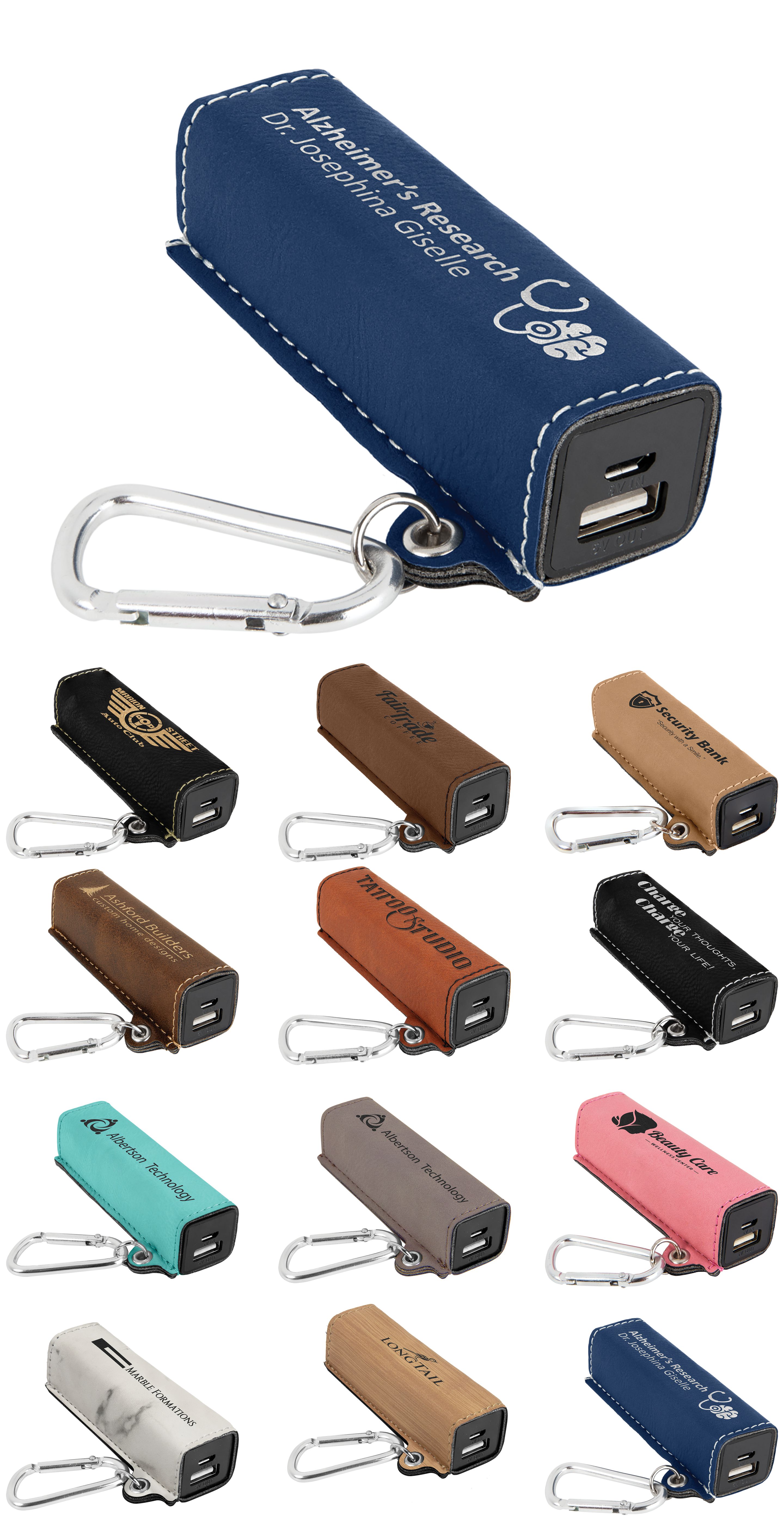 Leatherette 2200 mAh Power Bank with USB Cord