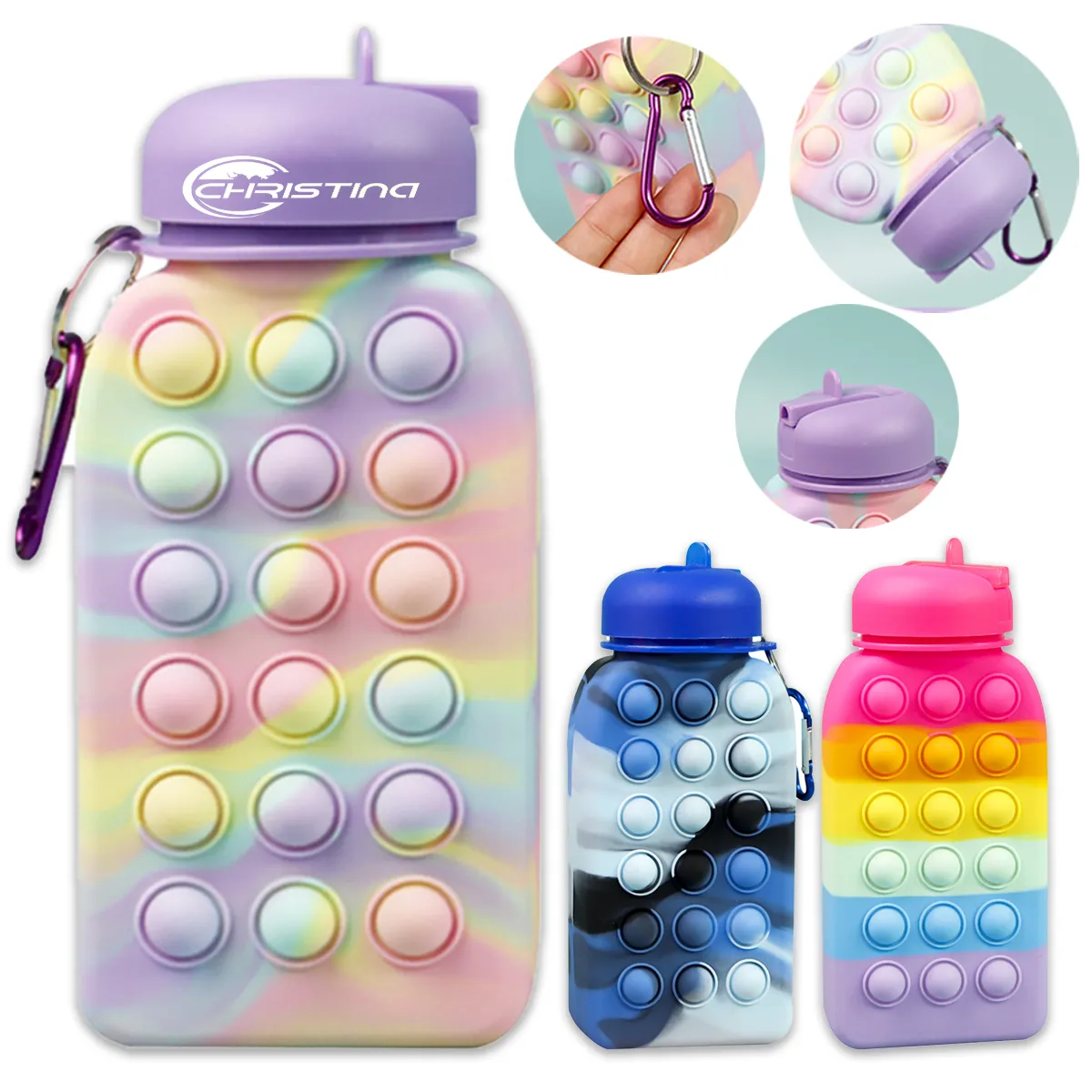 500ML Decompression Portable Bubbles Folding Water Bottle, custom stadium cup with logo imprint 3