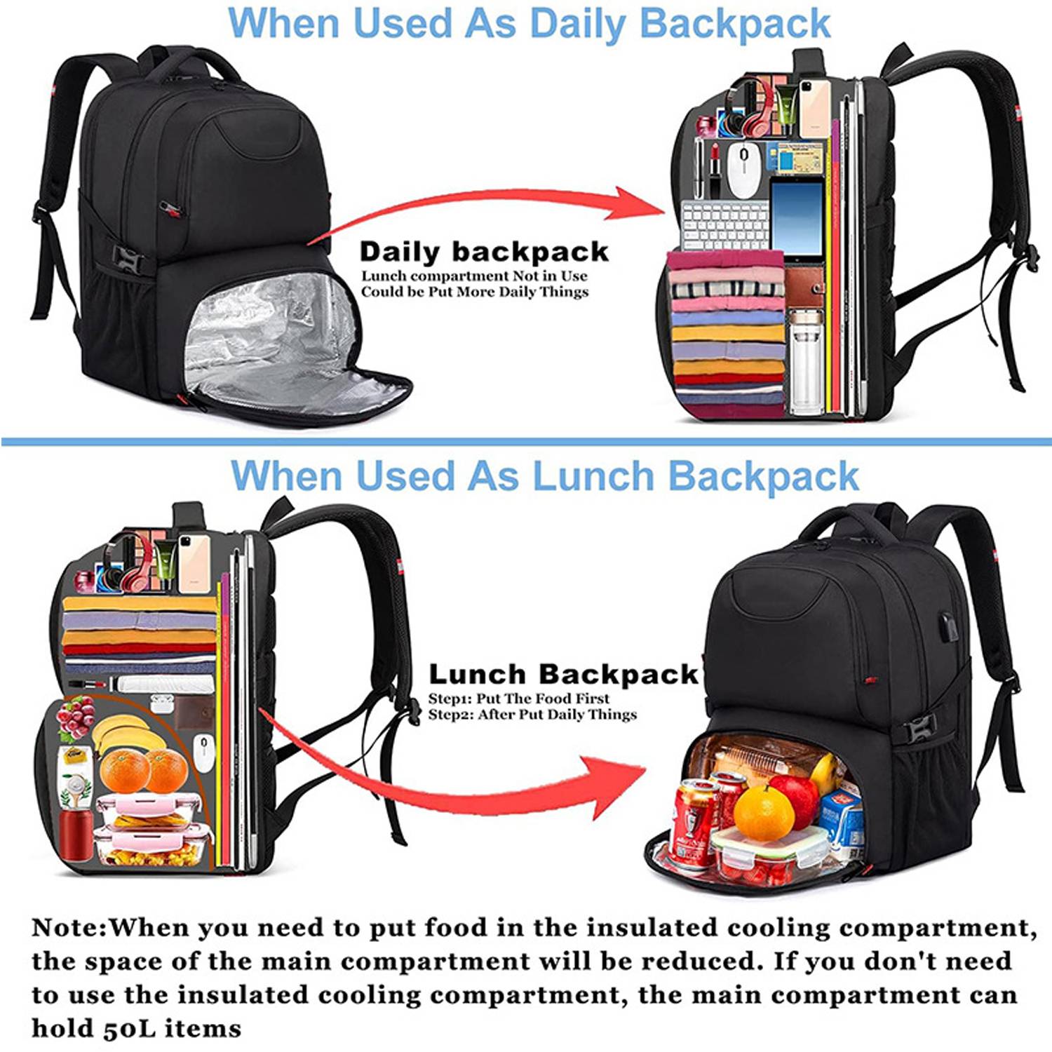50L Waterproof Oxford Outdoor Cooler Backpack w/ USB Port 4