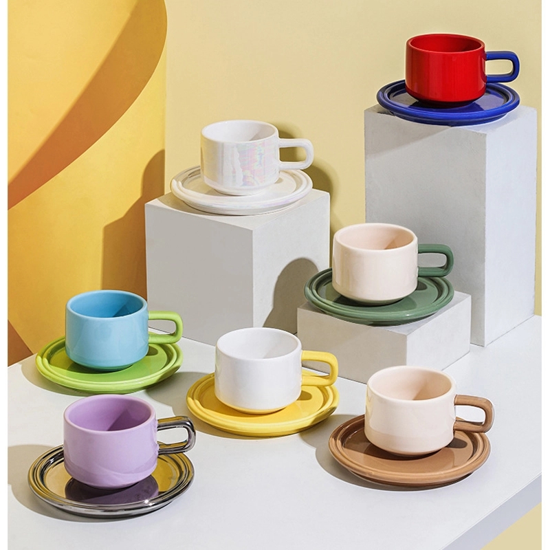 Custom 8.4 OZ. Ceramic Tea Cup Coffee Mug with Saucer Set 16