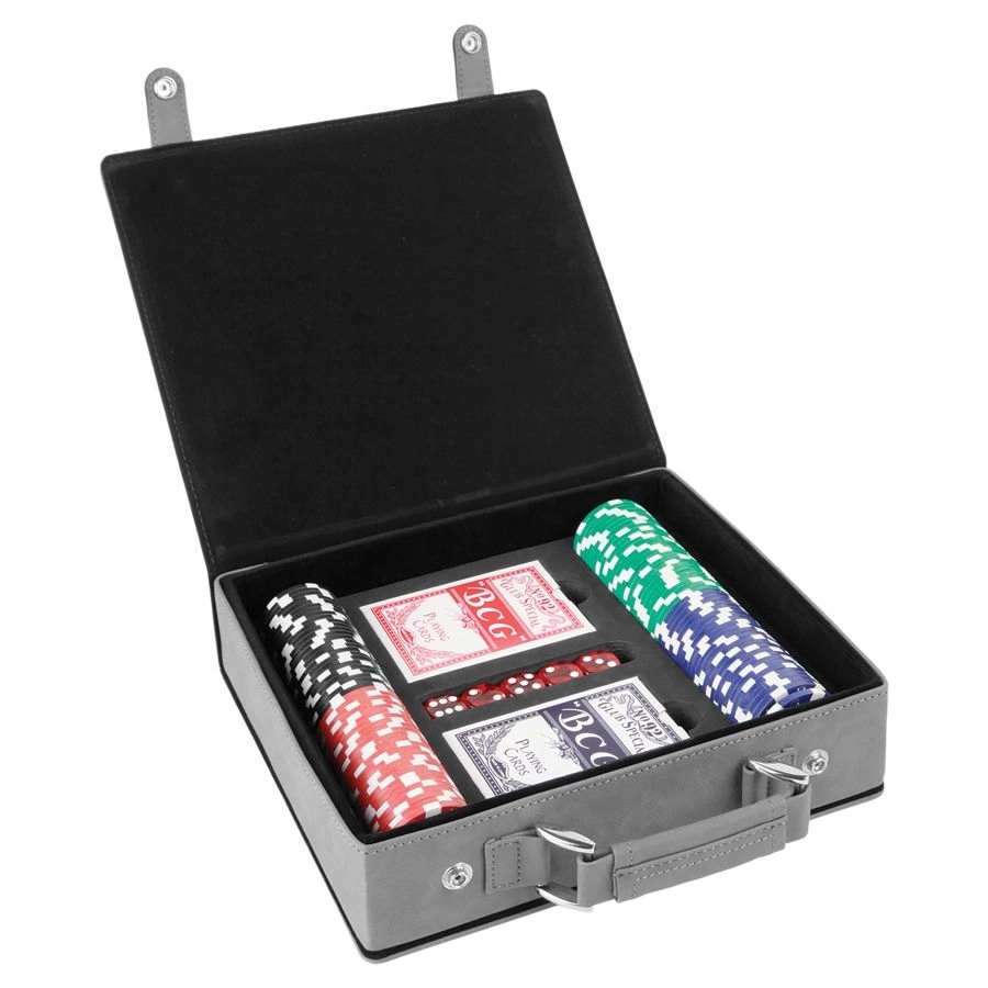 Black/Gold Leatherette 100 Chip Poker Set 3