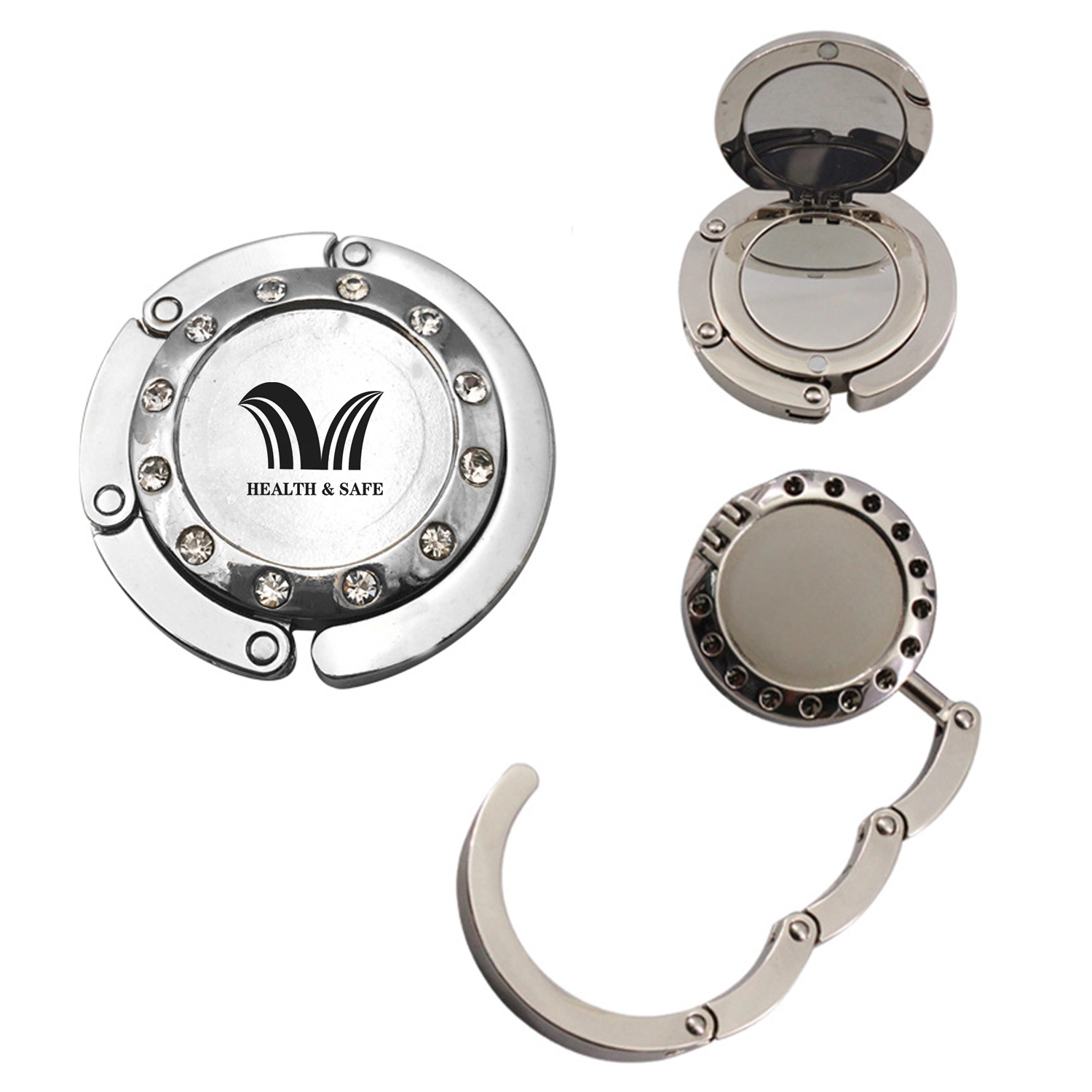Circular Foldable Purse Hook Handbag Hanger With Mirror 2