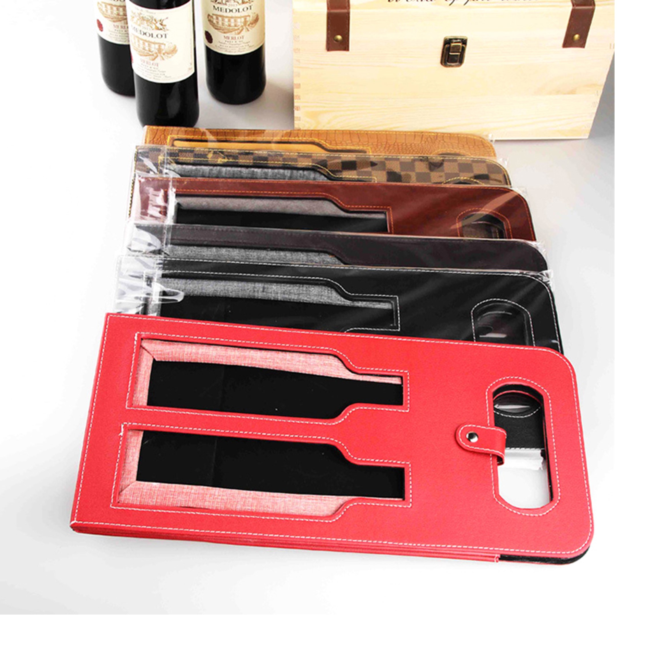 2 Bottles Package Leather Protection Wine Carrying Tote Bag 4
