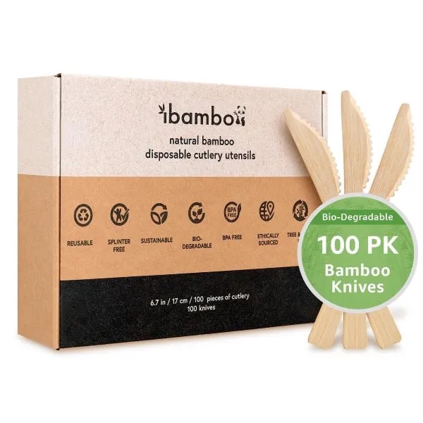 Ibambo Natural Bamboo Flatware Cutlery 100 Set (100 Knives) 4
