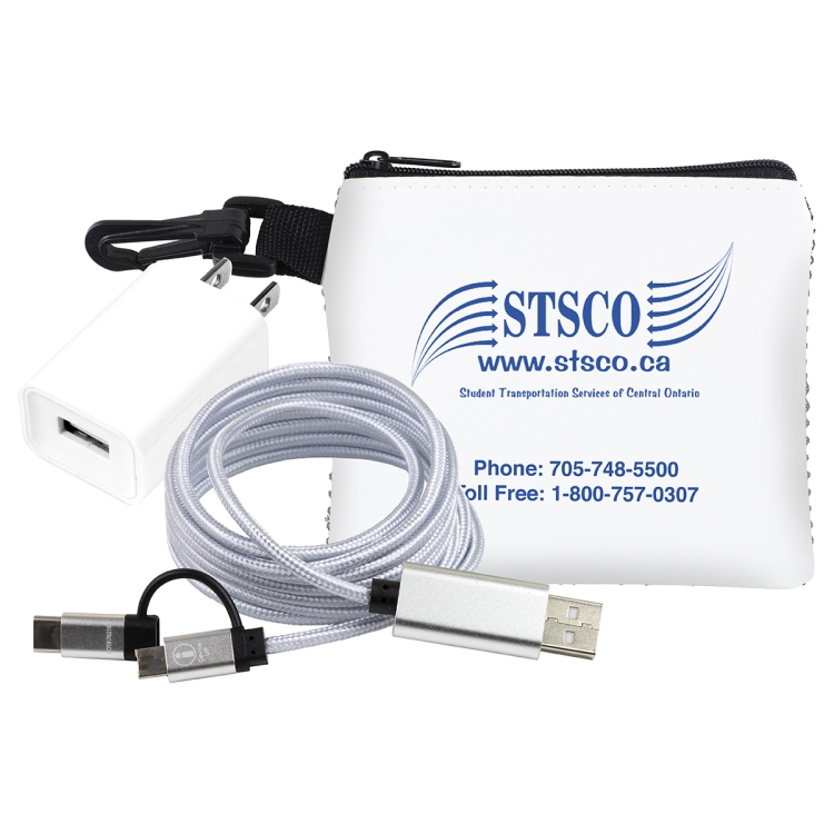 "TechMesh Pro" Mobile Tech Charging Cable Kit in Mesh Zipper Pouch Components inserted into Zipper P 2