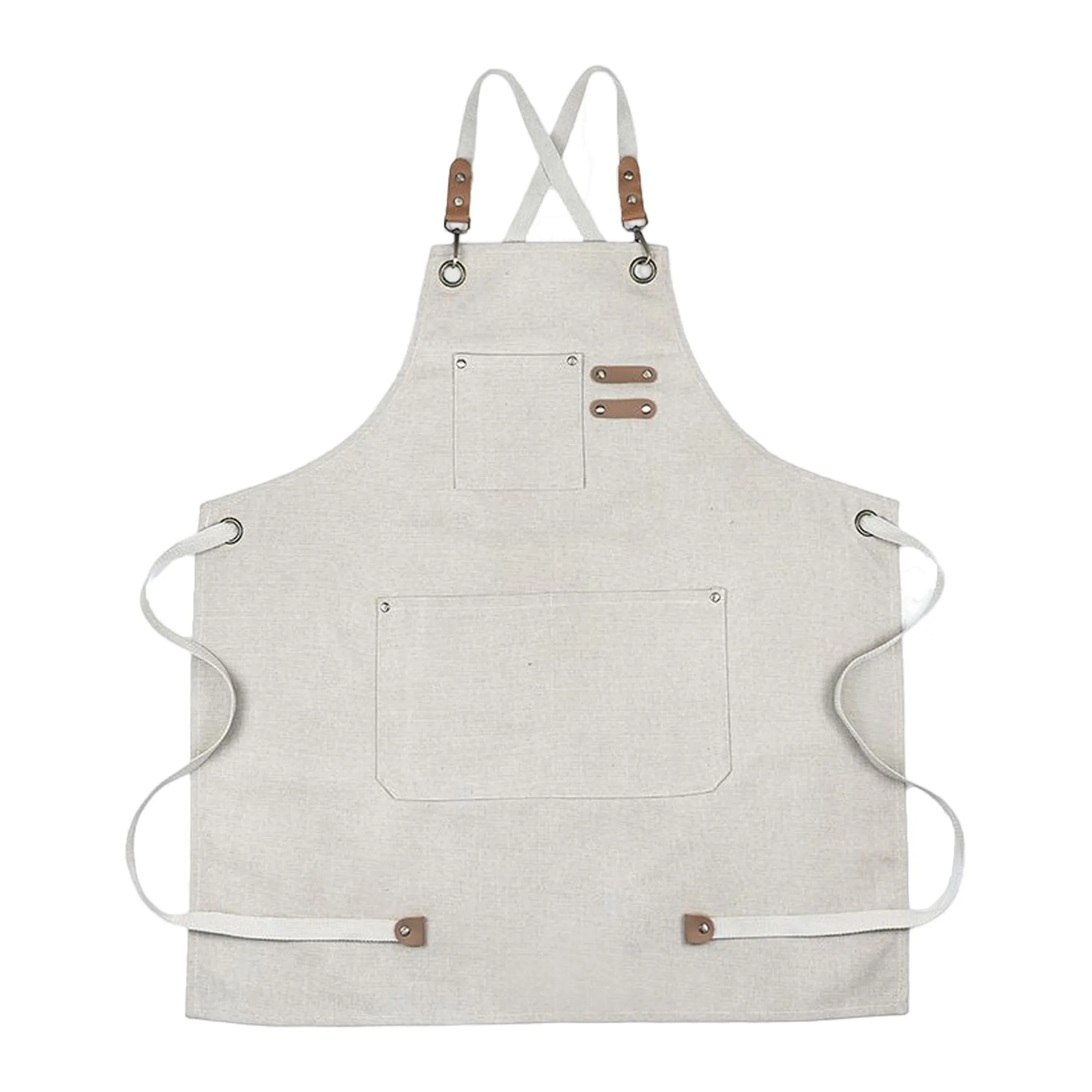 MOQ 20 Cross Back Strap Washed Cotton Canva Chef Grill Apron 3