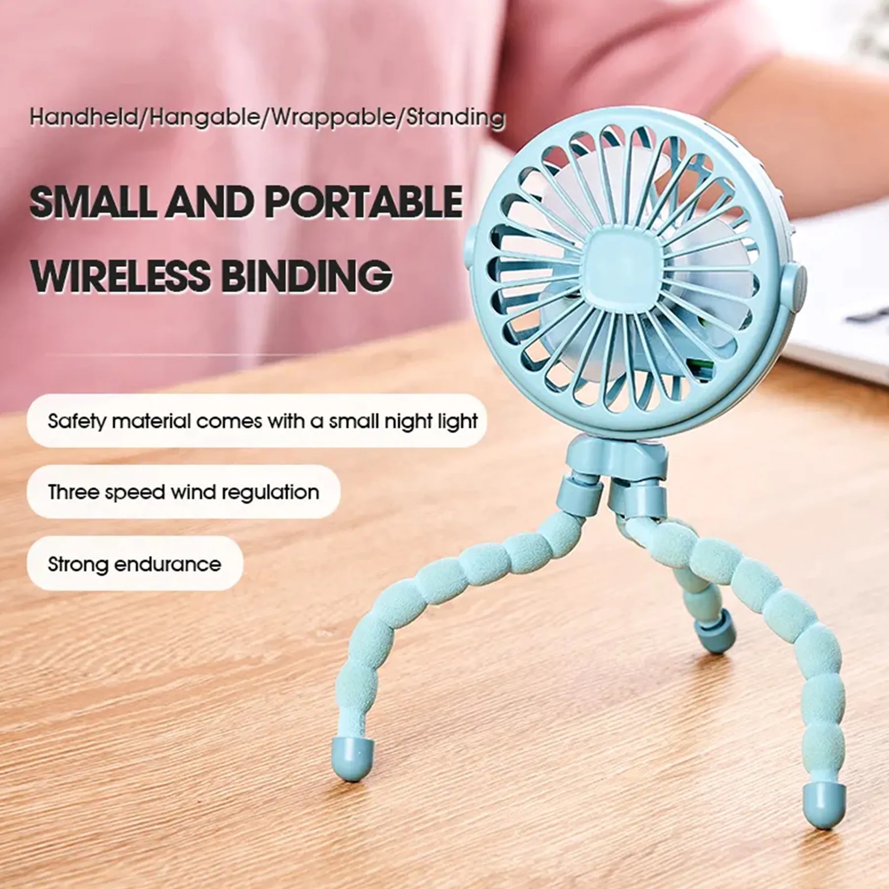 Flexible Tripod Clip On Oscillating Stroller Fan 5