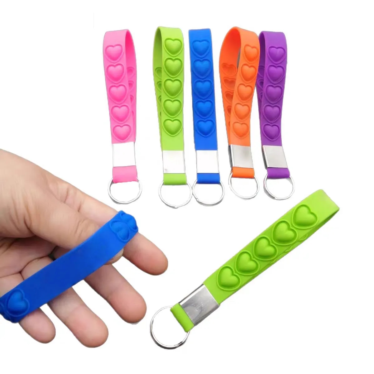 Heart Pattern Silicone Wristband Bracelet Keychain Custom 1