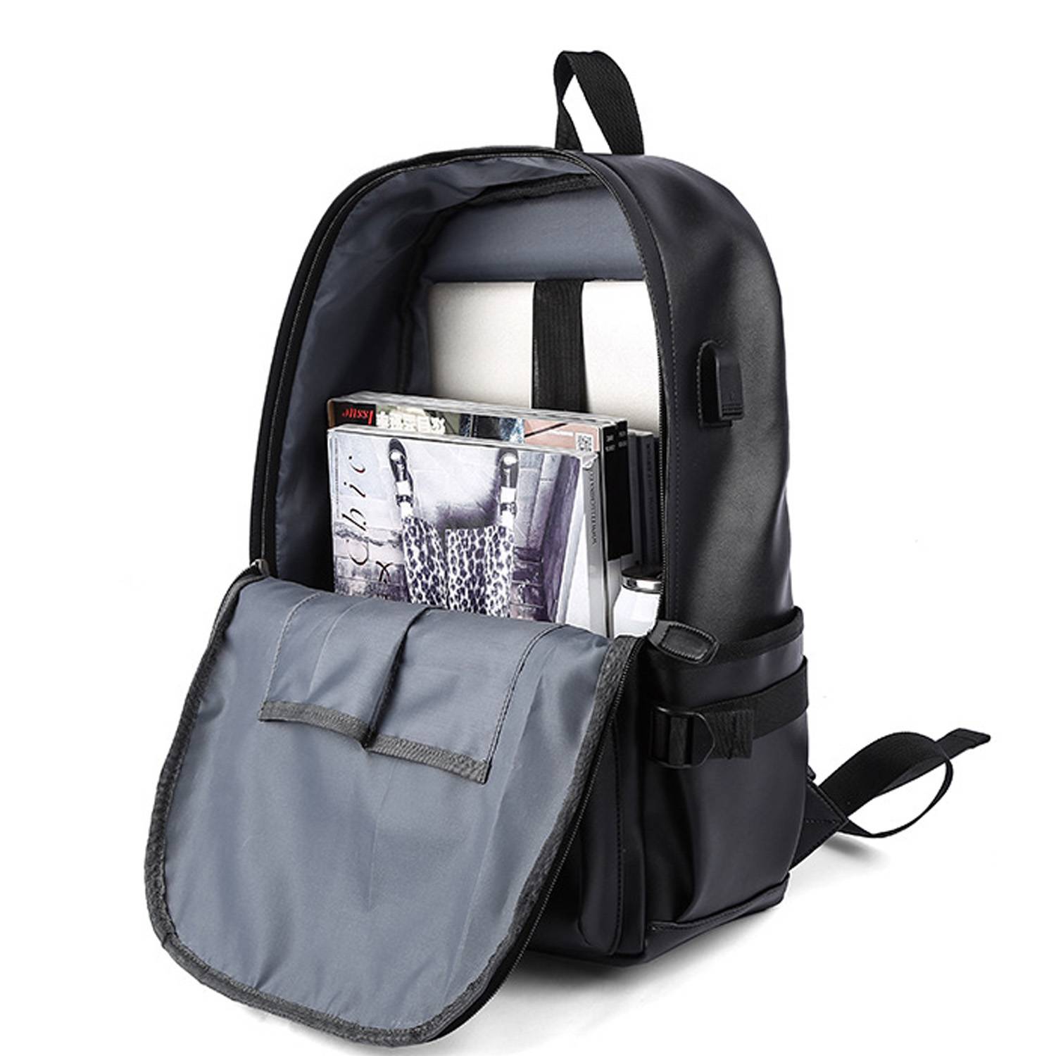 Cowhide Leather Black Business Computer Backpack 3