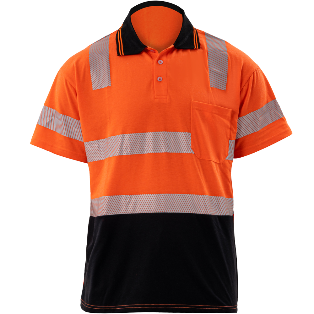 Class 3 Cotton Knitted Double Band Segmented Tape Polo Shirt with Pocket