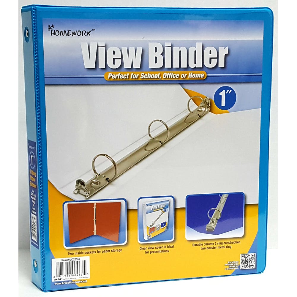 1" 3-Ring Binders - Cyan View Cover 2 Pocket 1