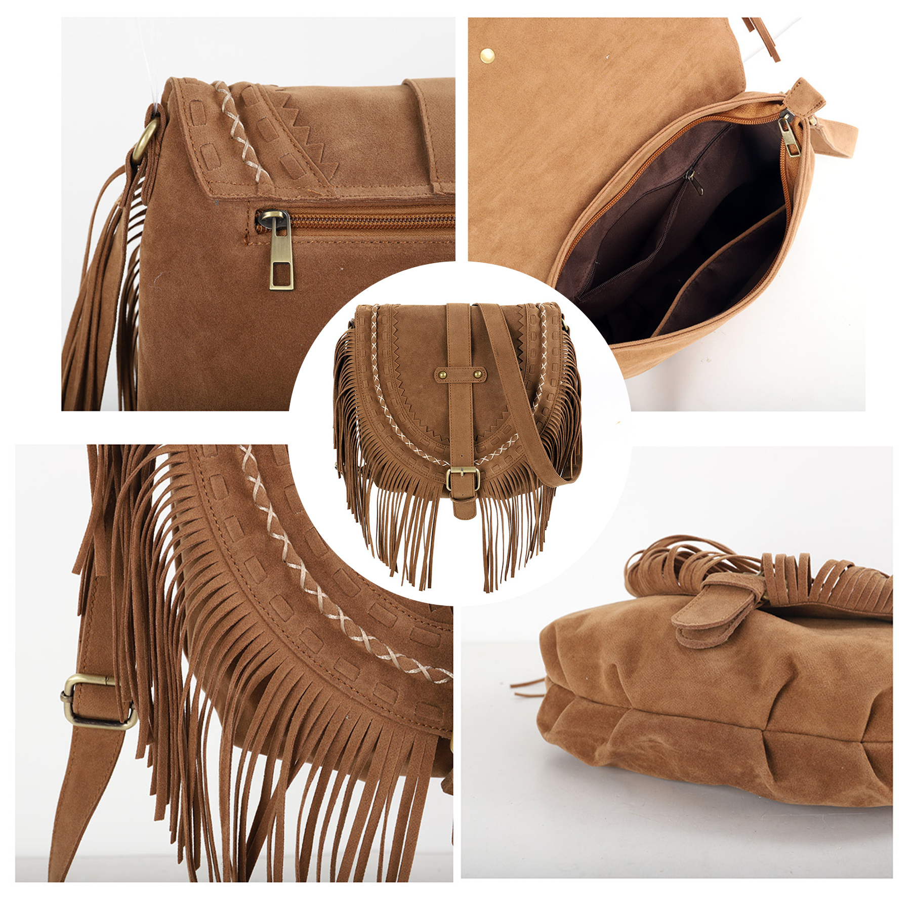 Suede Vintage suede tassel cross-body bag 2
