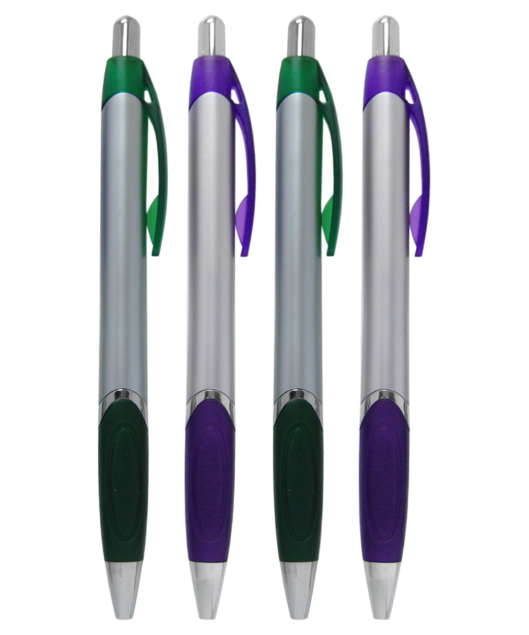 Union Printed "Vages" Silver Barrel Clicker Pen w/ Colored Rubber Grip 4