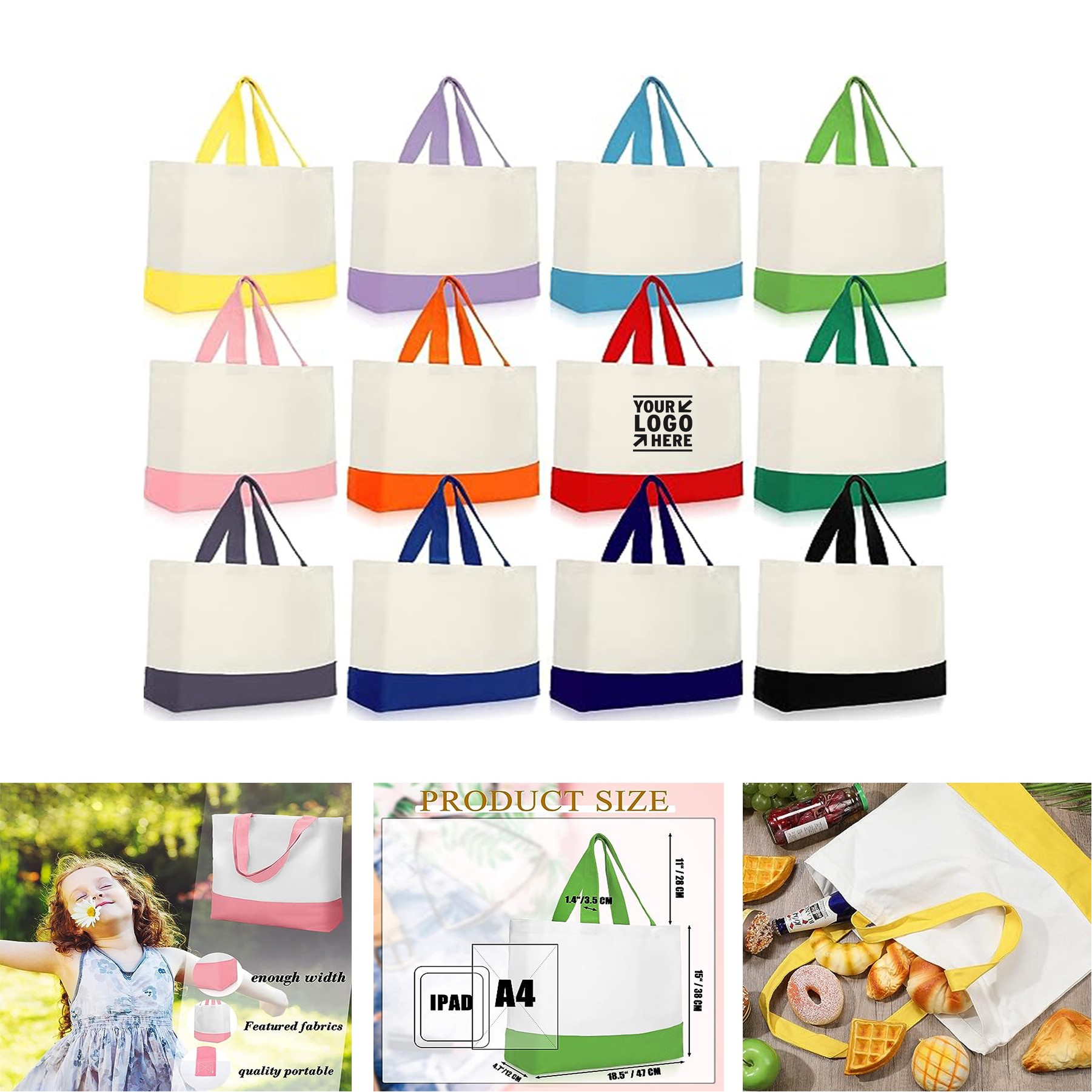Bulk 18.5 x 15 Inch Reusable Grocery Canva Tote Shopping Bag 2