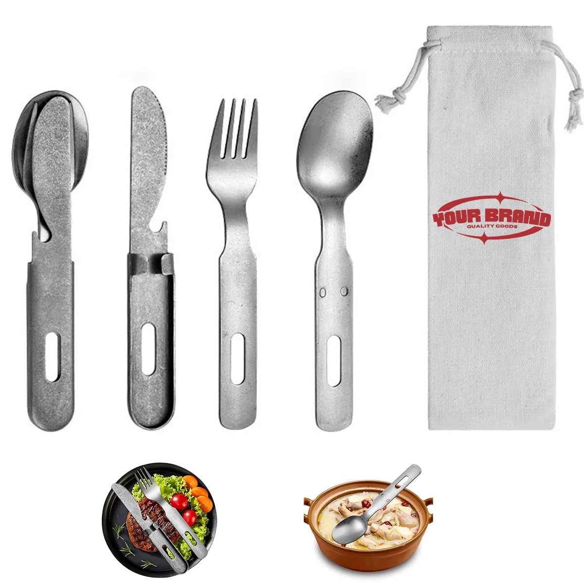 Stainless Steel Cutlery Three-Piece Portable Bag For Camping 6