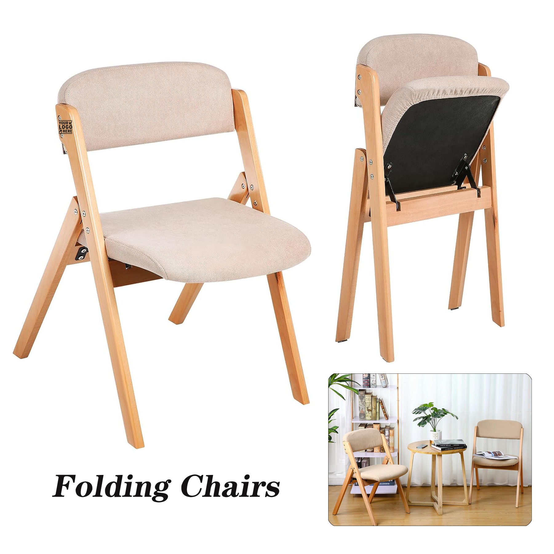 2 Pack Wooden Foldable Dining Chairs 3