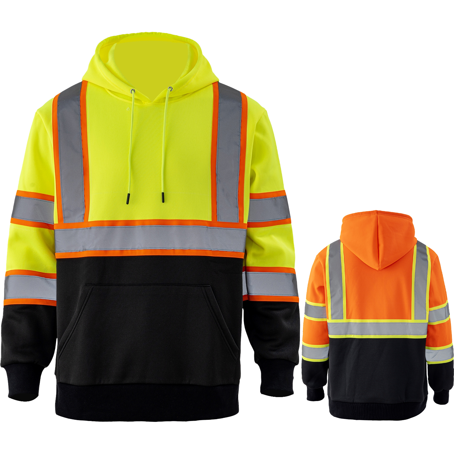 Class 3 Color Block Two Tone 2" Reflective Tape Safety Hoodie with Pocket 5