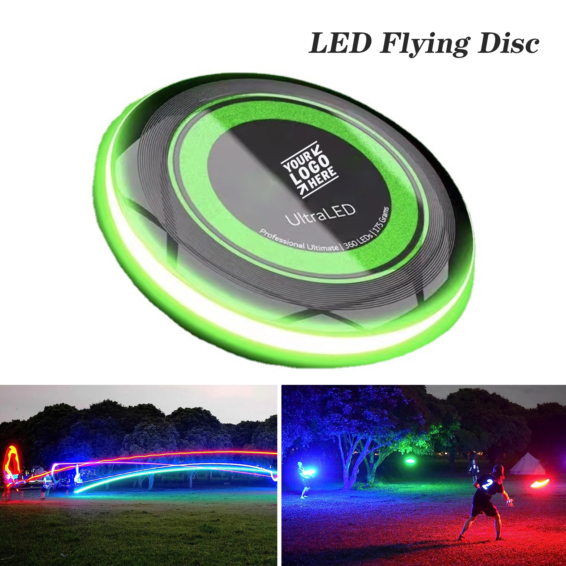 Patent-Pending Extremely Bright Smart Auto Light Up Rechargeable 175g LED Flying Disc 