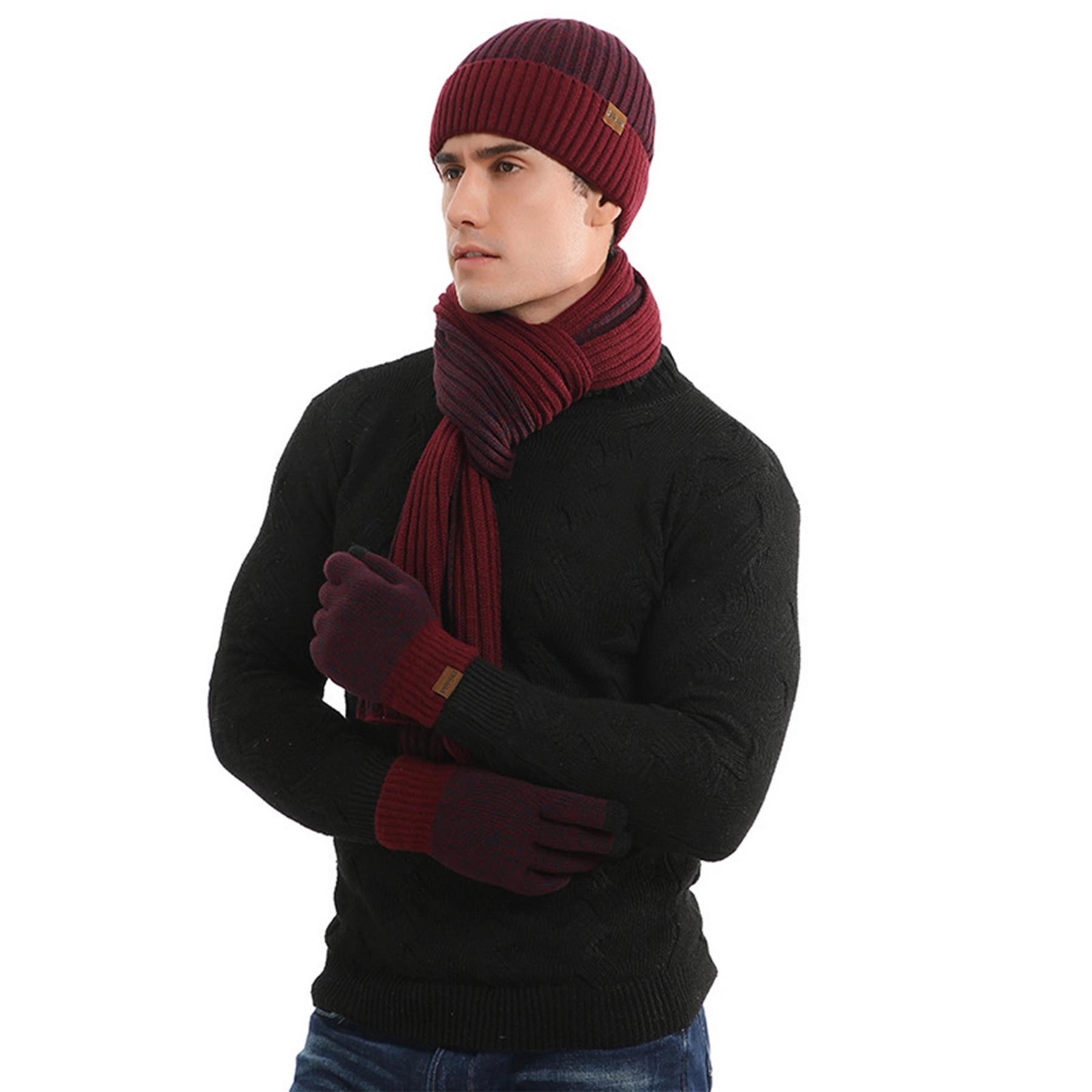 Winter Beanie Hat Scarf Gloves Set 4