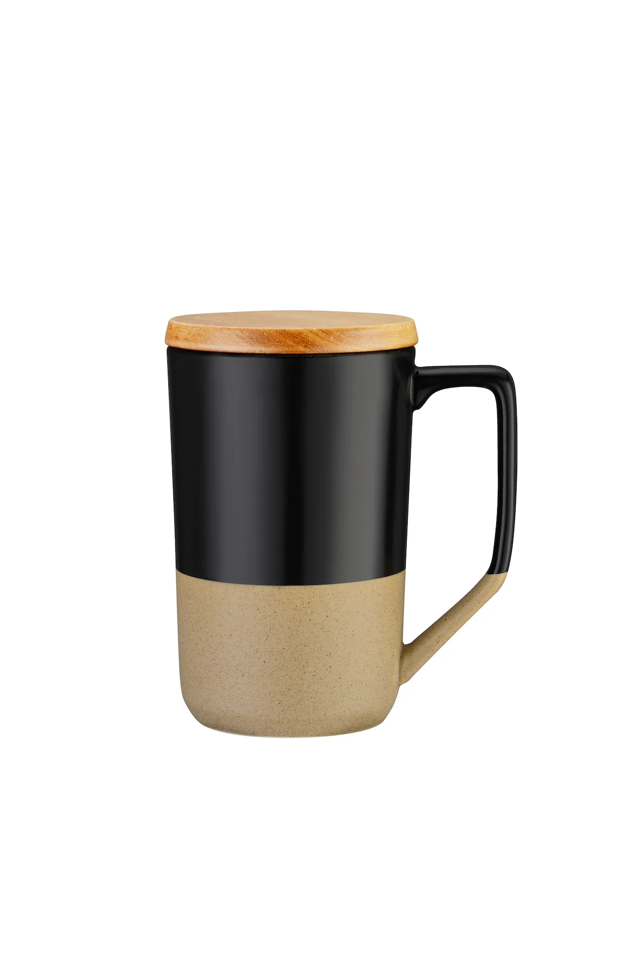 15oz Two-tone Tea or Coffee Ceramic Mug w/ Wood Lid